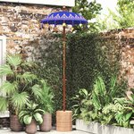 vidaXL Parasol avec Base Bleu et Marron 250 cm Coton et bois