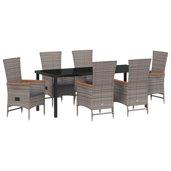 vidaXL Ensemble de salle à manger de jardin 7 pièces avec coussins en rattan poly gris