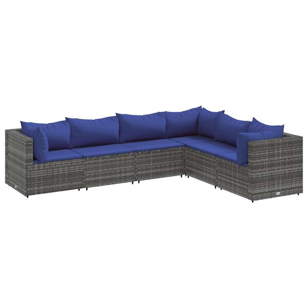 vidaXL Salon de jardin 6 Pièces avec coussins Gris Résine tressée