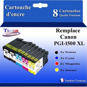T3AZUR - 8x Cartouches compatibles avec Canon PGI1500XL PGI-1500 XL pour Canon Maxify MB2050 MB2150 MB2155 MB2350 MB2750 MB2755
