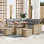 Ensemble de canapé de jardin 8 pièces avec coussins beige poly rattan acacia