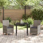 vidaXL Ensemble de Salle à Manger de Jardin de 3 Pièces avec Coussins Gris en Rattan Poly