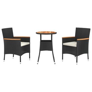 vidaXL Ensemble de bistro de jardin 3 Pièces coussins noir poly rotin