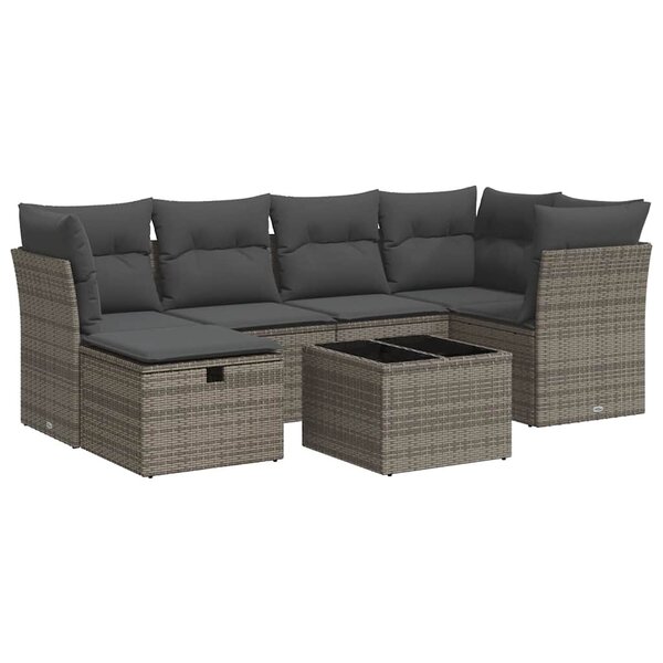 vidaXL Salon de jardin avec coussins 7 Pièces gris résine tressée