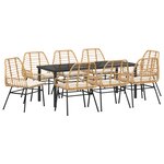 vidaXL Set de salle à manger de jardin 9 pièces avec coussins brun poly rattan