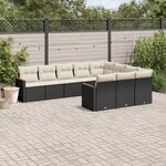 vidaXL Salon de jardin 10 Pièces avec coussins noir résine tressée