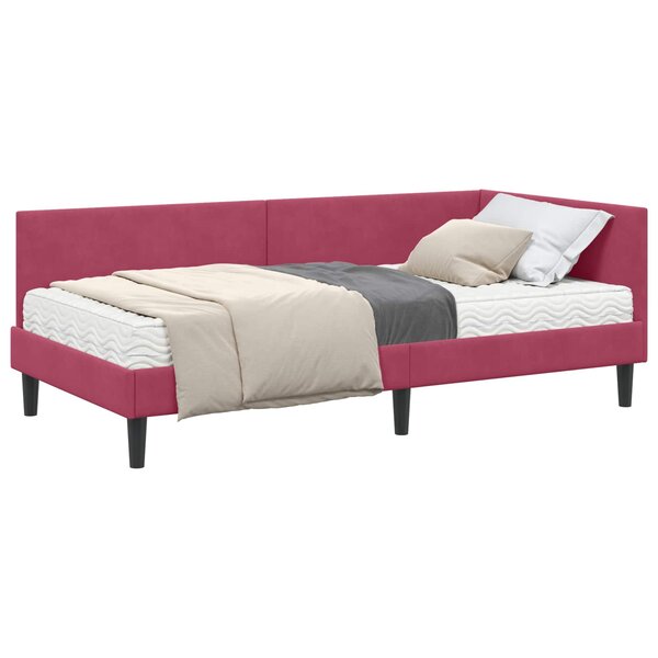 vidaXL Cadre de lit d'angle avec matelas 2 pc Bordeaux 90 x 200 cm