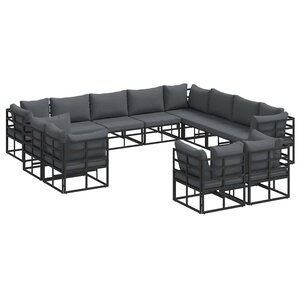 vidaXL Ensemble de canapé de jardin avec coussin 12 Pièces Noir Aluminium
