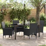 Ensemble de Salle à Manger de Jardin 5 Pièces avec Coussins en Poly Rattan Noir