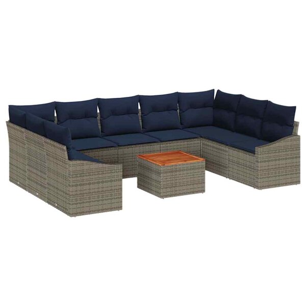vidaXL Ensemble de canapé de jardin 10 Pièces Gris et bleu marine