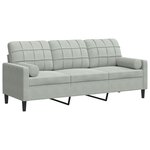 vidaXL Canapé 3 places avec oreillers gris clair 180 cm velours