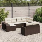 vidaXL Salon de jardin 10 Pièces avec coussins marron résine tressée