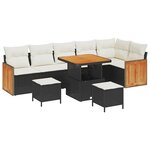 Ensemble de Canapé de Jardin vieXL 9 Pièces avec Coussins Noir Rattan Poly Acacia
