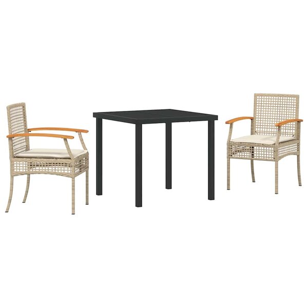 vidaXL Ensemble de salle à manger pour jardin 3 Pièces Beige et Noir