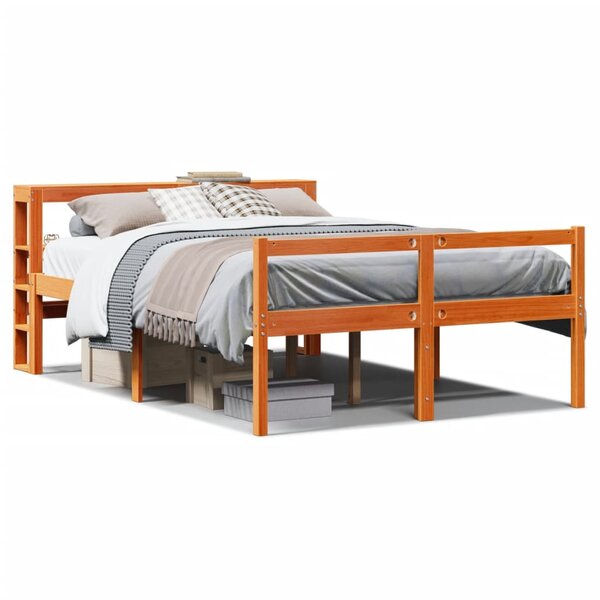 vidaXL Cadre de lit et tête de lit sans matelas cire marron 140x190 cm