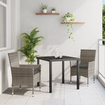 vidaXL Ensemble de Salle à Manger de Jardin 3 Pièces avec Coussins Rattan Synthétique Gris
