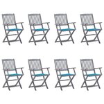 vidaXL Chaises pliables d'extérieur lot de 8 et coussins Bois d'acacia
