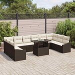 vidaXL Ensemble de canapé de jardin Réglable 11 Pièces Marron et Crème