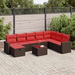 vidaXL Salon de jardin avec coussins 9 Pièces marron résine tressée