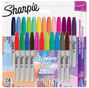 Sharpie 24 marqueurs permanents  Electro Pop  Assortiment de couleurs originales  pointe fine