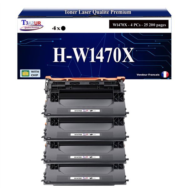 T3AZUR - 4x Toners compatibles avec HP W1470X (147X) pour HP LaserJet Enterprise Flow MFP M634h  M635z  M636z