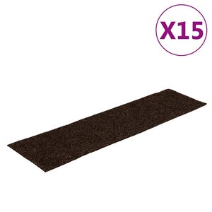 vidaXL Tapis d'escalier autocollants 15 pièces 76 x 20 cm Marron Rectangulaire