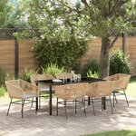 vidaXL Set de Dîner de Jardin 7 Pièces avec Coussins Marron Rattan Poly