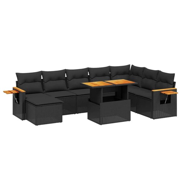 vidaXL Salon de jardin 8 Pièces avec coussins noir résine tressée
