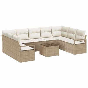 vidaXL Ensemble de canapé de jardin 10 Pièces Beige Poly rotin