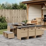 vidaXL Ensemble à manger de jardin et coussins 11 Pièces mélange beige