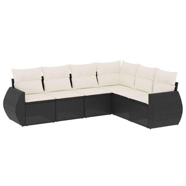 vidaXL Salon de jardin 6 Pièces avec coussins noir résine tressée