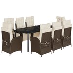 vidaXL Ensemble à manger de jardin et coussins 9 Pièces marron poly rotin