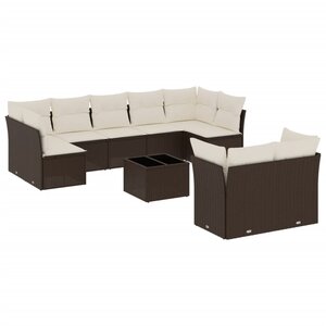 vidaXL Salon de jardin 10 Pièces avec coussins marron résine tressée