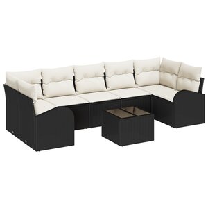 vidaXL Ensemble de Canapé de Jardin 8 Pièces avec Coussins Noir Poly Rotin