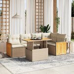 vidaXL Salon de jardin avec coussins 6 Pièces beige résine tressée