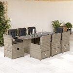 vidaXL Ensemble à manger de jardin et coussins 9 Pièces gris clair rotin