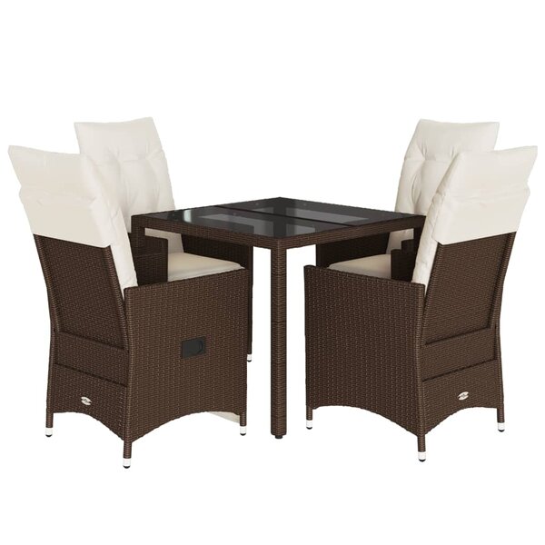 vidaXL Ensemble à manger de jardin 5 Pièces et coussins marron poly rotin