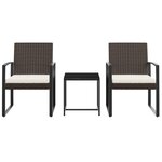 vidaXL Ensemble à manger de jardin avec coussins 3 Pièces marron rotin PP