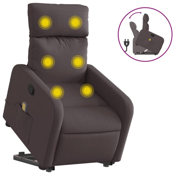 vidaXL Fauteuil inclinable de massage Marron foncé Tissu