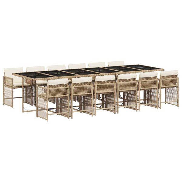 vidaXL Ensemble à manger de jardin et coussins 13 Pièces beige
