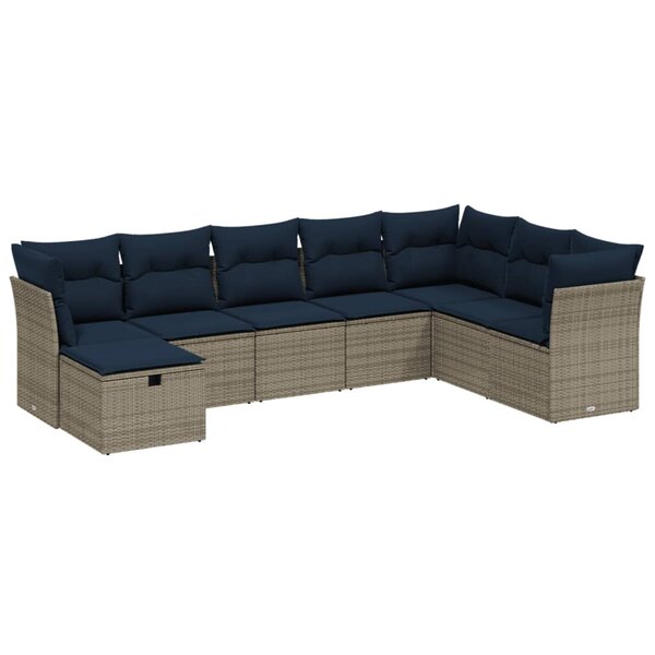 vidaXL Salon de jardin 8 Pièces avec coussins gris résine tressée
