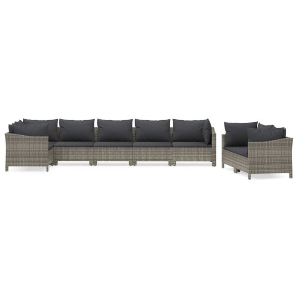 vidaXL Salon de jardin 8 Pièces avec coussins Gris Résine tressée
