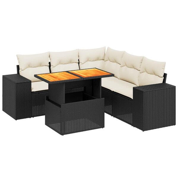 vidaXL Salon de jardin 6 Pièces avec coussins noir résine tressée