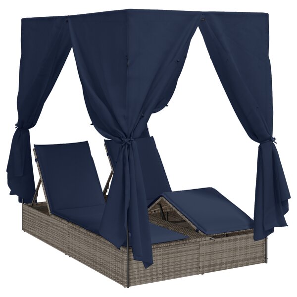 vidaXL Double Lit de Détente Gris Grand Rotin & Coussins en polyester