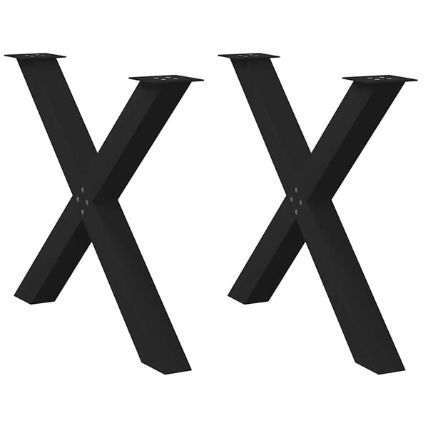 vidaXL Pieds de table à manger en forme de X  2 pièces  noir  90 x (72-73) cm  acier