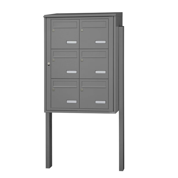 Bloc collectif Leabox  2x3  grade 3  simple face  extérieur  fixation sur pieds à sceller  gris poussière ral 7037 finition brillante