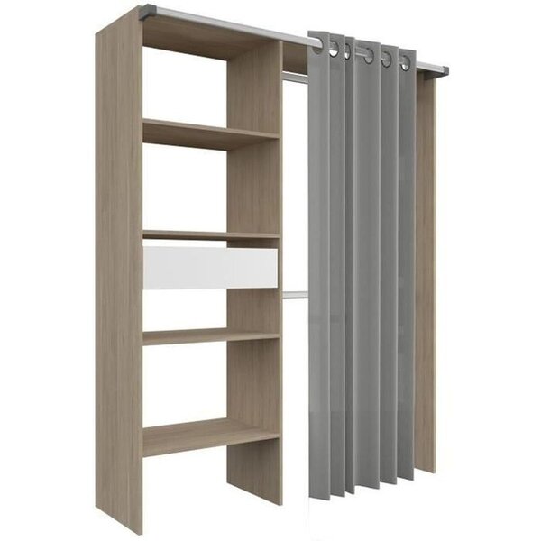 Kit dressing ARTIC avec rideau - chêne - 1 colonne + 2 penderies + 1 tiroir - 143 5 x 48 x 181 9 cm