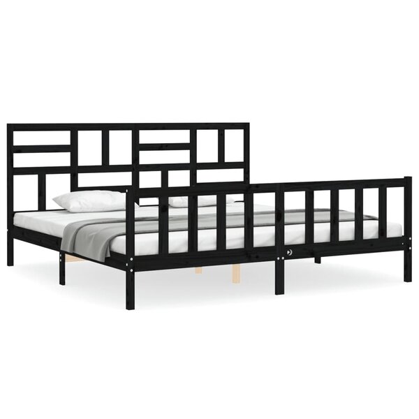 vidaXL Cadre de lit avec tête de lit noir 200x200 cm bois massif