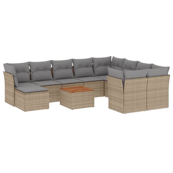 vidaXL Salon de jardin et coussins 11 Pièces mélange beige résine tressée