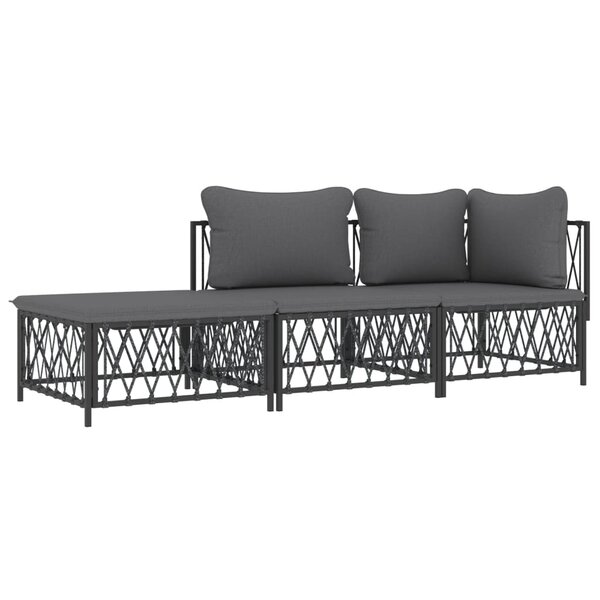 Salon de jardin meuble d'extérieur ensemble de mobilier avec coussins 3 pièces anthracite acier 02_0018291